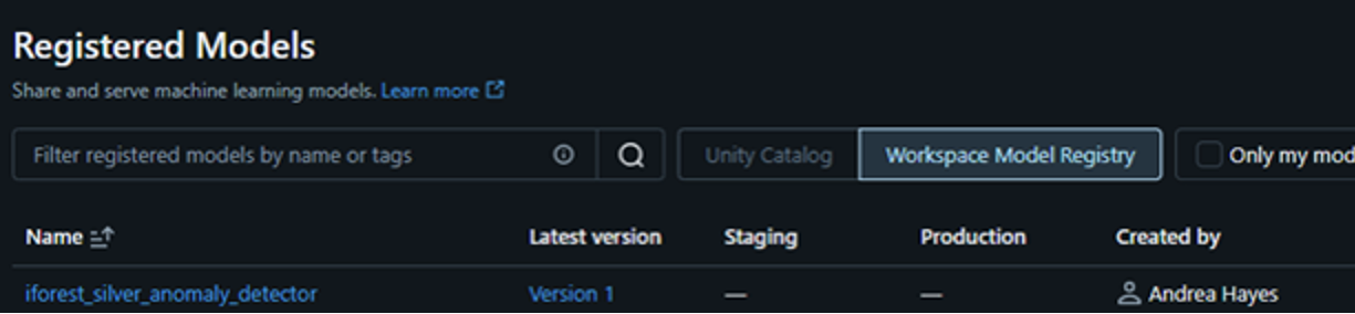 MLflow Model Registry Screenshot